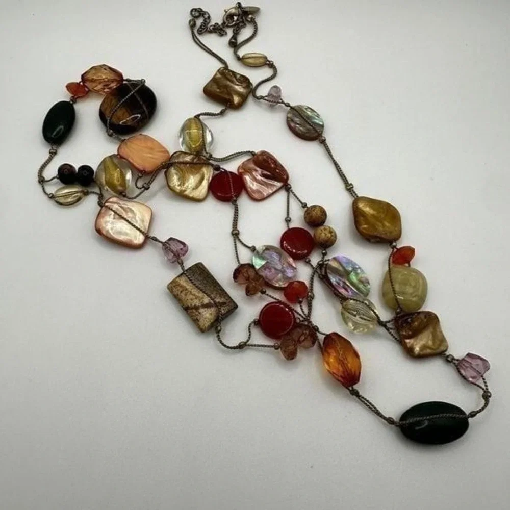 Lia Sophia mother of pearl, glass, tigers eye, picture jasper beaded necklace!
